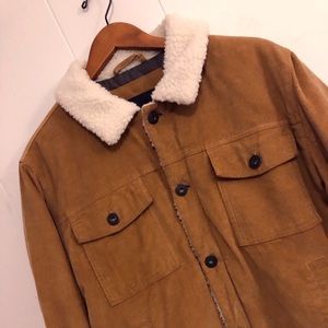 Lucky Brand Corduroy Button Up Jacket w/ Sherpa Trim